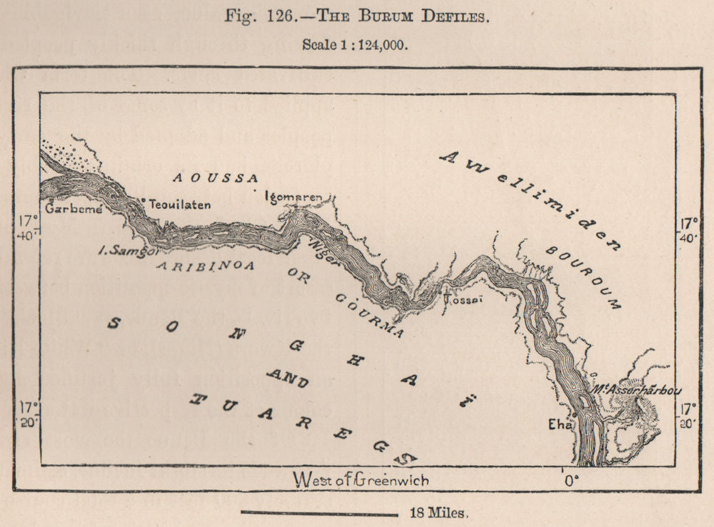 The Bourem Defiles. Mali. The Niger Basin 1885 old antique map plan chart